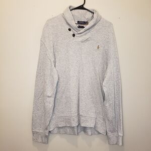 Polo Ralph Lauren Mens Shawl Collar Sweater Estate Rib Gray Size XL Flesh Pony